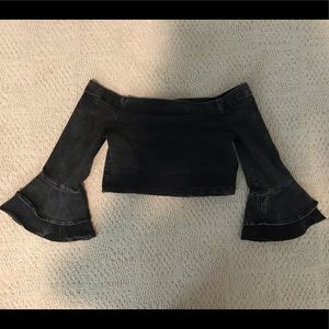 Zara denim cropped top with bell sleeves